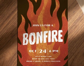 Fall Bonfire Invitation, Autumn Backyard Party, S'mores Birthday Invite (Digital Download)