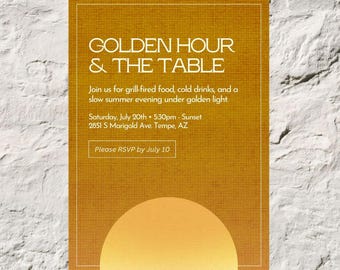Summer Dinner Invitation, Golden Hour Editable Canva Templates (Instant Download)