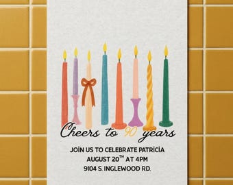 90th Birthday Invitation Template | Cheers to 90 Years | Editable Digital Invite | Instant Download Canva