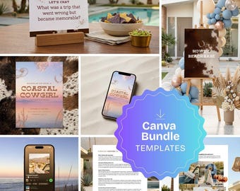 Coastal Cowgirl Party Bundle, Editable Canva Templates & Hosting Guide (Instant Download)