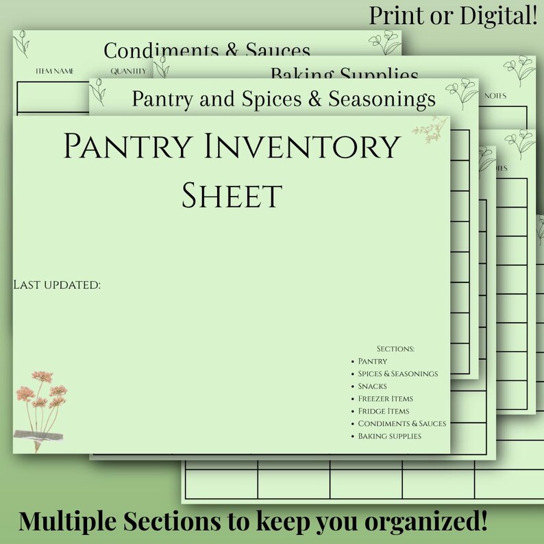 Pantry Inventory Sheet Printable | Kitchen Organization Template | Food ...