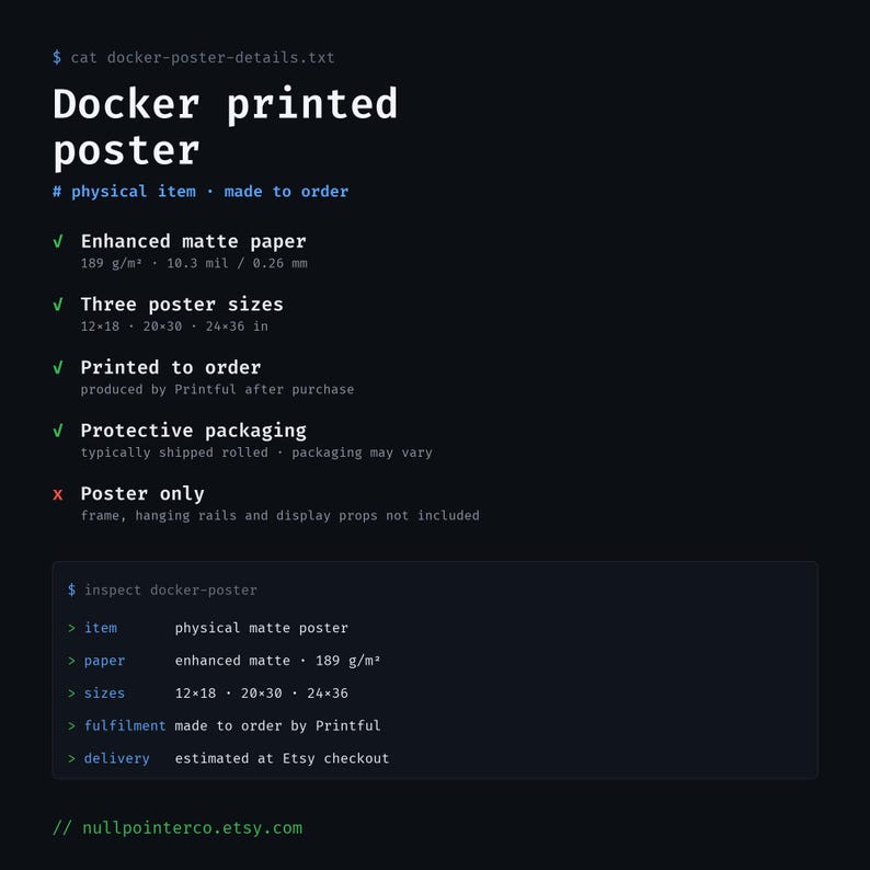 Docker Cheat Sheet Poster, DevOps Command Reference, Matte Developer Print image 2