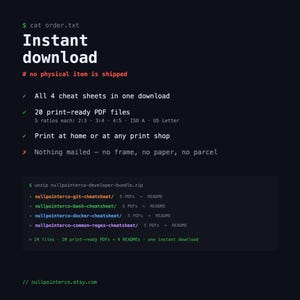 PDF-affischpaket för utvecklare, fusklappsblad för Git Bash Regex Docker bild 10