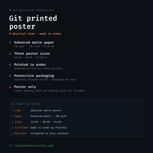 Git-spiekbriefposter, naslagwerk voor versiebeheeropdrachten, matte print voor ontwikkelaars afbeelding 2