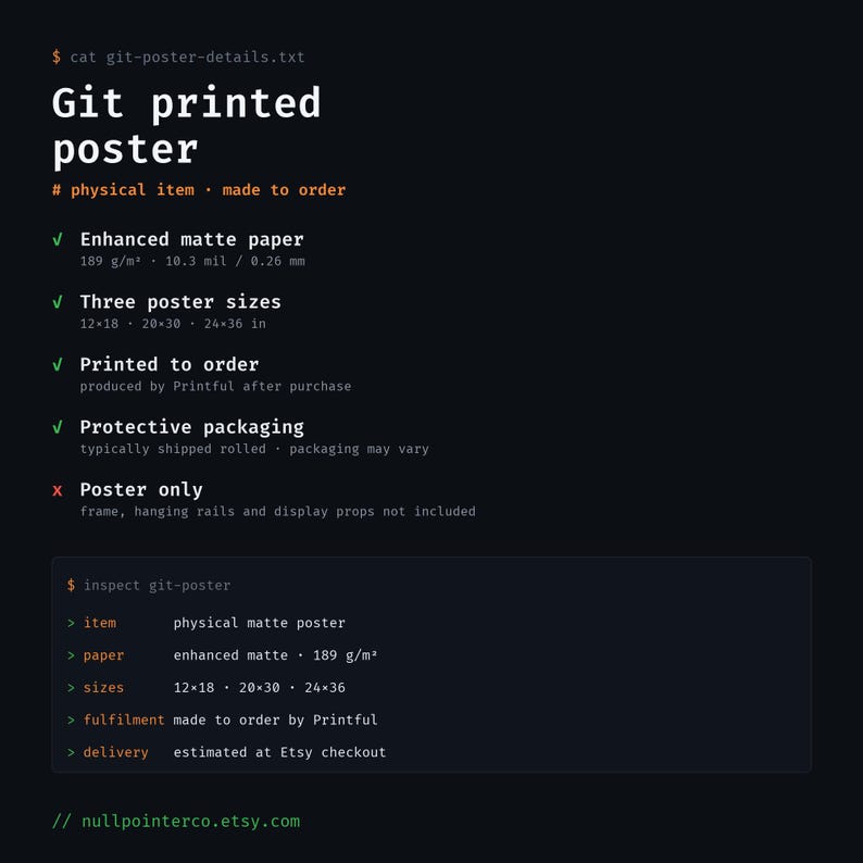 Git-spiekbriefposter, naslagwerk voor versiebeheeropdrachten, matte print voor ontwikkelaars afbeelding 2