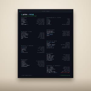 Póster con hoja de referencia rápida de Python en formato PDF: Referencia de programación imprimible, descarga instantánea.