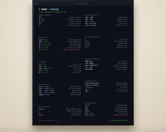 Bash Cheat Sheet Poster PDF, Linux Terminal Reference, Instant Download