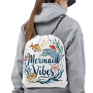 Mermaid Vibes Drawstring Bag | Ocean Beach Gym Sports Swimwear Bag  | Mermaid Lover Gift