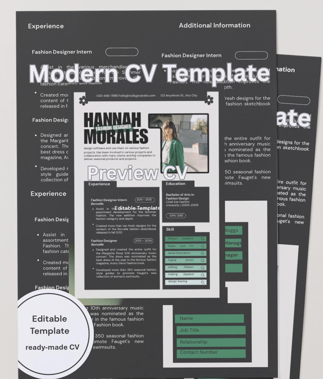 Modern Professional CV Template (editable + Instant Download) - Etsy