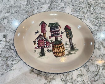 Home & Garden party1999 BIRDHOUSE 13" by 11" oval SERVING PLATTER