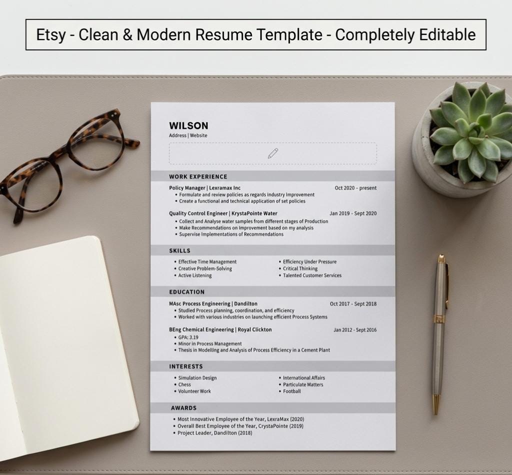 Ats-friendly Resume Template for Canva | Professional CV | Minimalist ...