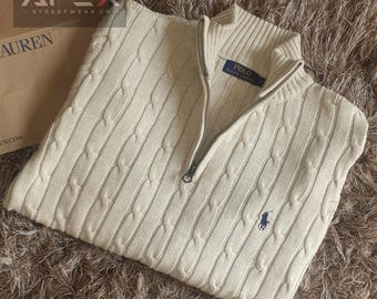 Polo Ralph Lauren Cable Knit Quarter Zip Sweater | Classic Preppy Cotton Pullover