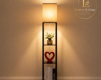 Modern Wood Shelf Floor Lamp, 3 Tier Storage, Open Top Standing Light