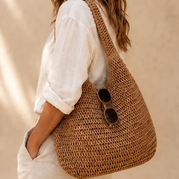 Straw Beach Bag Womens Woven Hobo Shoulder Tote Camel Boho Summer Handbag Large Crochet Purse Gift for Her Vacation Accessory