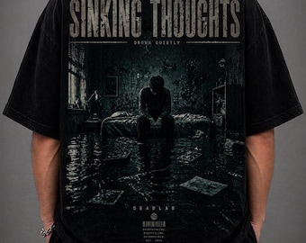 Camiseta gráfica extragrande con el lema "Pensamientos oscuros que se hunden", estilo streetwear.