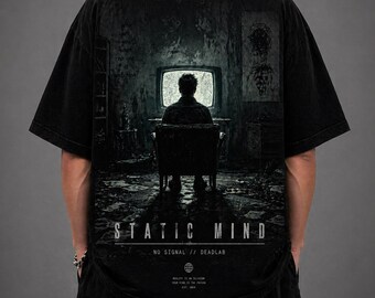 Camiseta gráfica de estilo urbano oscuro, camiseta con estampado trasero extragrande de Static Mind, camiseta abstracta psicológica