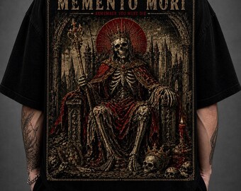 Camiseta Memento Mori, camiseta gráfica gótica extragrande, estilo urbano renacentista oscuro.