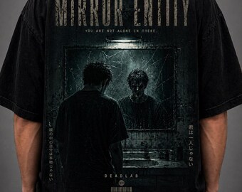 Camiseta gráfica surrealista oscura, camisa urbana extragrande Mirror Entity.