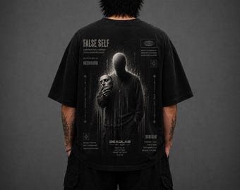 Camiseta gráfica extragrande False Self / Camiseta urbana de estilo psicológico oscuro