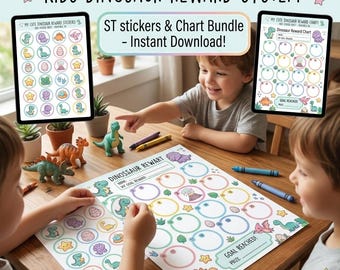 Tabla de recompensas imprimible para niños, tabla de entrenamiento para ir al baño con dinosaurios, tabla de pegatinas de comportamiento para niños pequeños, tabla de tareas y comportamiento, descarga instantánea