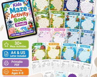 Paquete imprimible de juegos de laberintos, libro de actividades de laberintos coloridos para niños, 26 laberintos imprimibles con claves de respuestas, actividades de aprendizaje preescolar