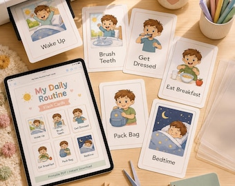 Tarjetas imprimibles de rutinas diarias para niños, tarjetas de rutinas para TDAH y autismo, paquete de tarjetas de rutinas, tabla de rutinas escolares, paquete de tarjetas Montessori