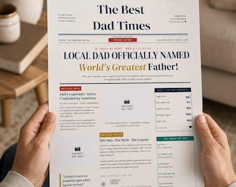 Plantilla de periódico para el Día del Padre imprimible, periódico editable para papá, tarjeta imprimible para el Día del Padre, recuerdo para papá, regalo para el Día del Padre en Canva