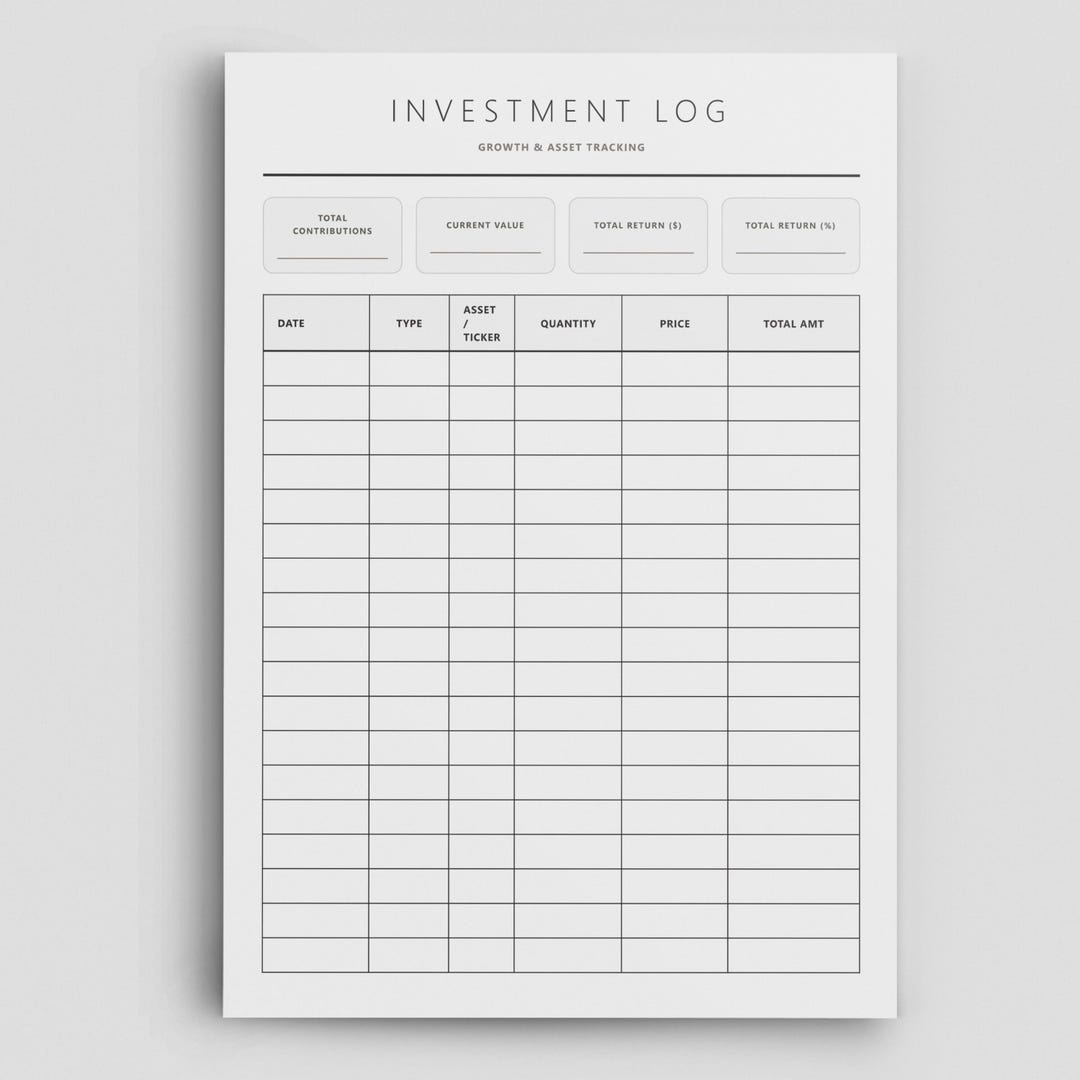 Investing Log In Investment Log: Asset Growth and Portfolio Tracker Printable PDF (A4 A5 ...