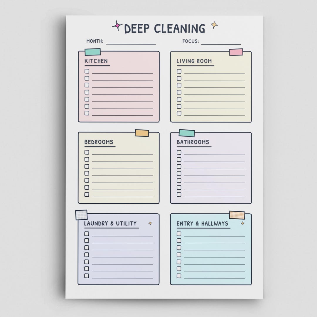Deep Cleaning Planner, Room by Room Checklist, Intensive House Guide ...
