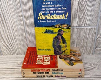 Lot of 4 Robert Crane Books, Strikeback! Paradise Trap Tongue of Treason 60s Spy