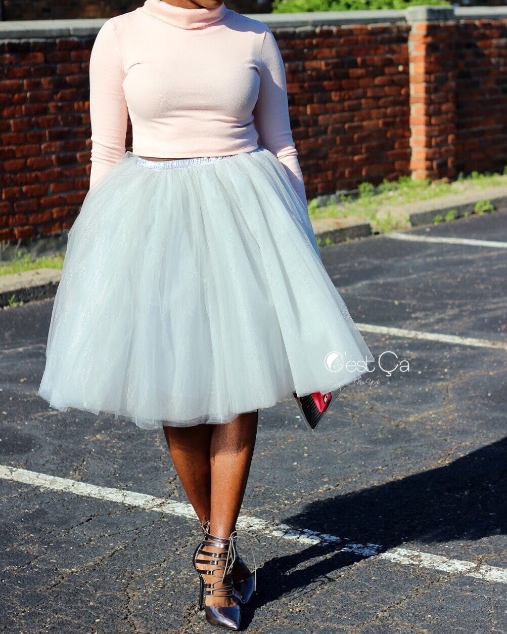 silver skirt fluffy