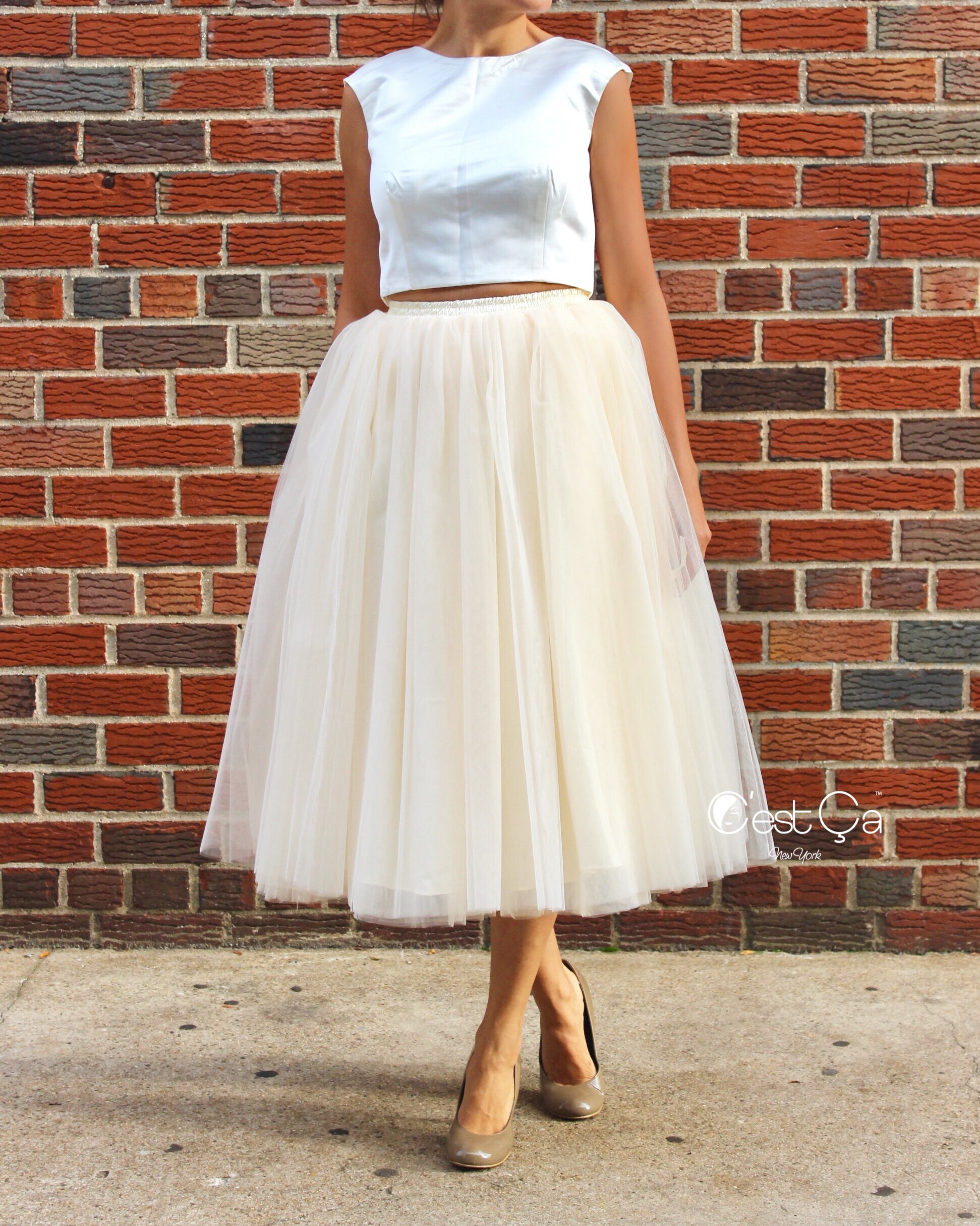 Clarisa Champagne Tulle Skirt Ivory Tulle Skirt Tea Length | Etsy