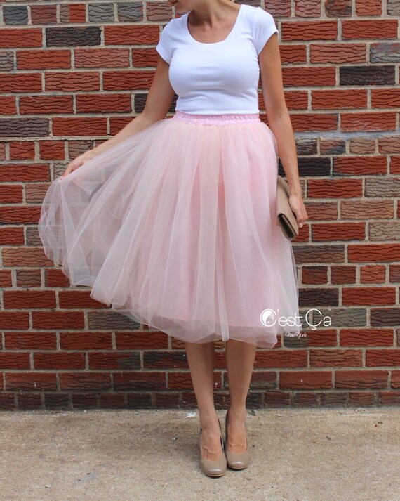 Claire Blush Pink Tulle Skirt Soft Tulle Skirt Tea Length | Etsy