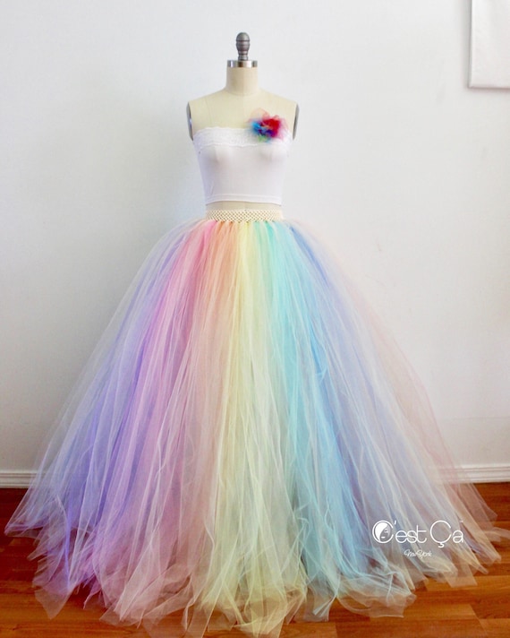 Pastel Rainbow Maxi Tulle Skirt Puffy 