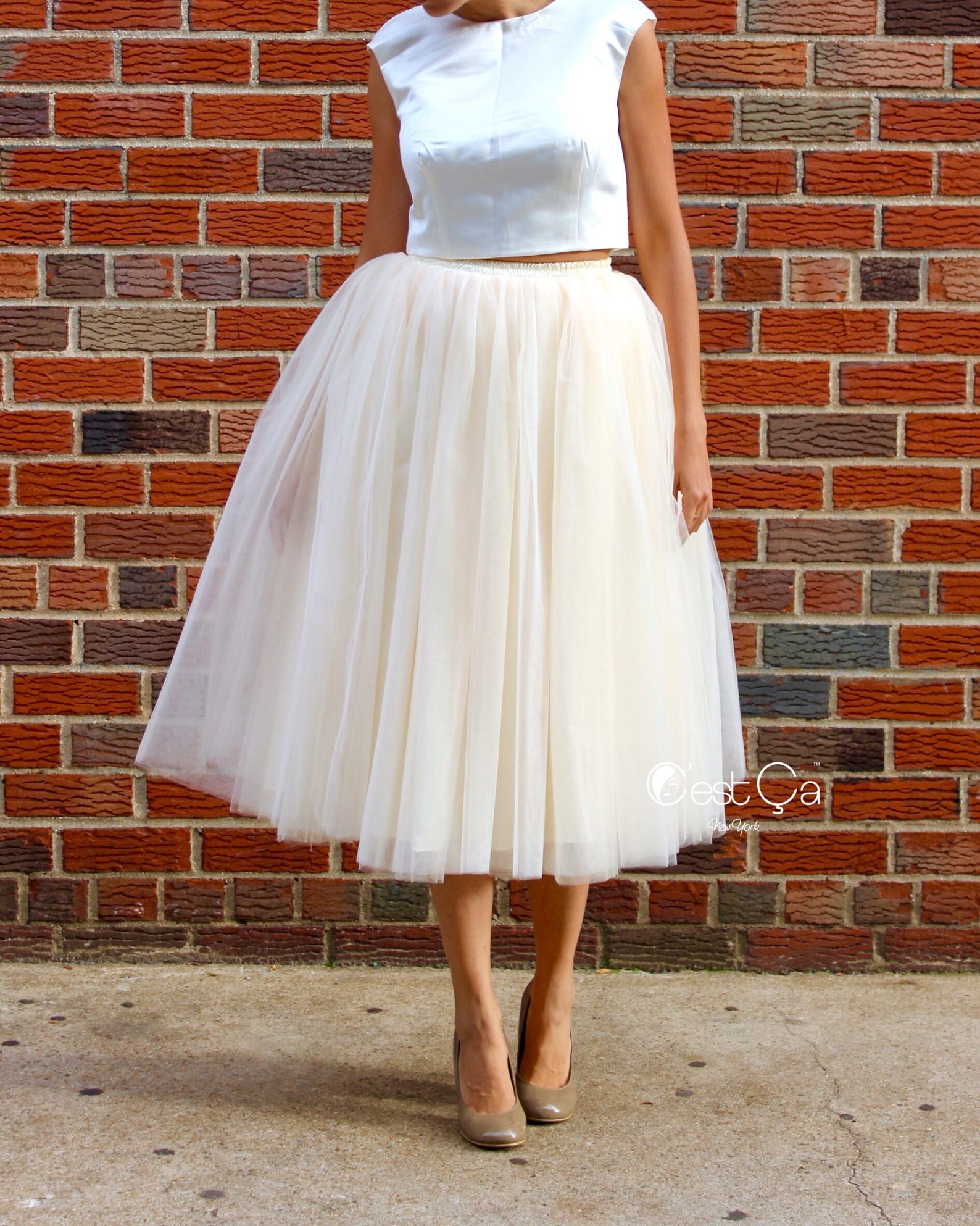 Clarisa Champagne Tulle Skirt Ivory Tulle Skirt Tea Length | Etsy