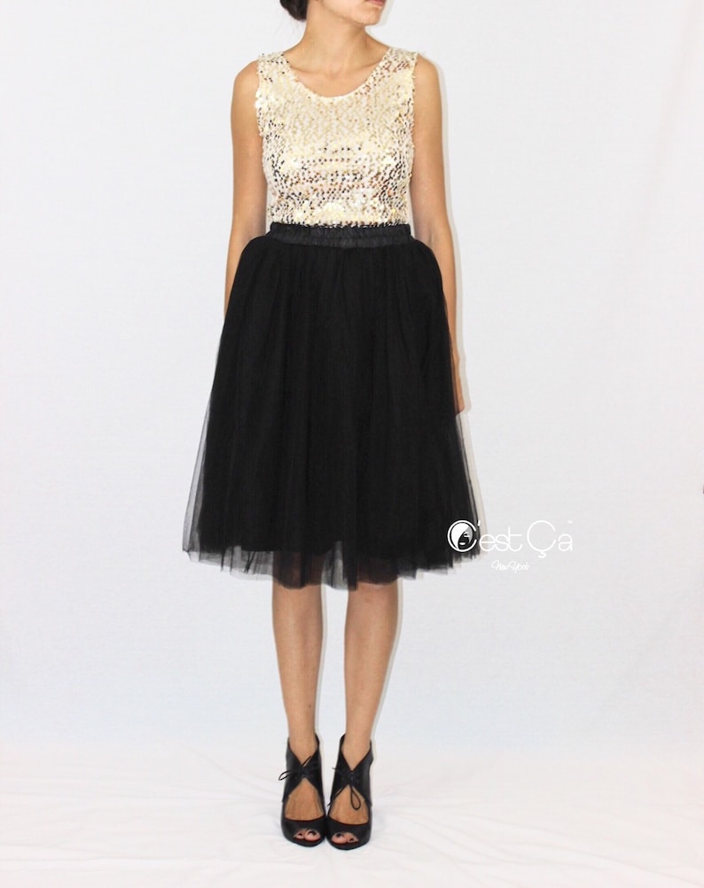 tea length black tulle skirt