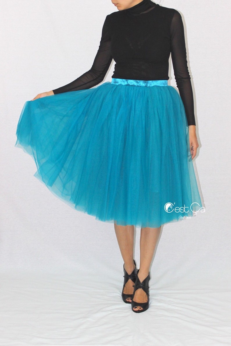 Colette Teal Tulle Skirt Soft Tulle Skirt Tea Length Tutu | Etsy