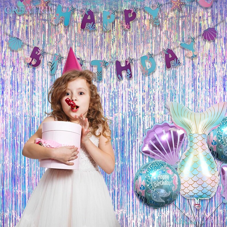 Iridescent Tinsel Fringe Curtain, Holographic Party Backdrop, Mermaid Party Decor, ERAS Theme, Birthday Decorations image 2