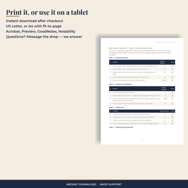 How you use it: instant PDF download, print at home or annotate on a tablet. Shop messages answered.