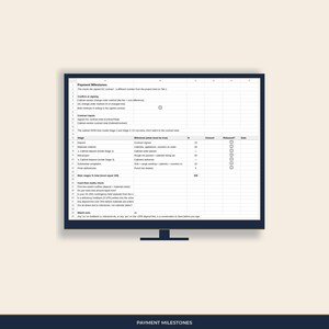 Payment Milestones tab: deposit through final, with percent draws and a cash-flow check before you sign.