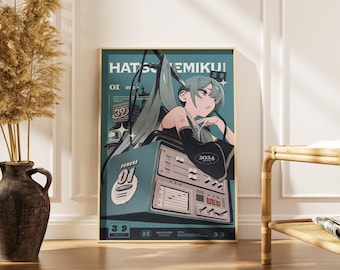 Hatsune Miku Poster, Vocaloid Poster, Anime Wall Art, Japanese Anime Decor, Miku Print, Kawaii Room Decor, Otaku Gift