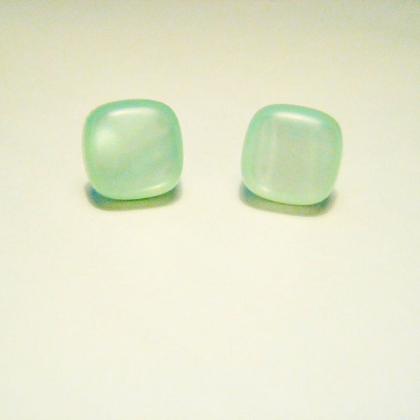 Seafoam Square Studs- Pearly Mint Green Stud Earrings- Light Green Posts- Pearl Aqua Green Accessories