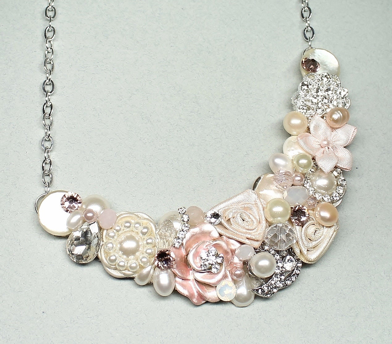 Blush Bridal Bib Necklace Blush Statement Necklace Etsy