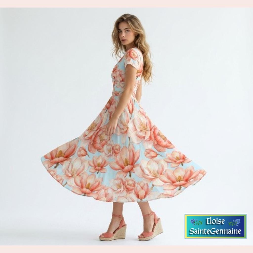 coral mother of the bride dress for beach wedding Dresses Chiffon dresses Color:Enchanted Floral Whisper Blue Wedding Dresses with Sleeves Light Blue Denim Ruffled shown in Mocha.