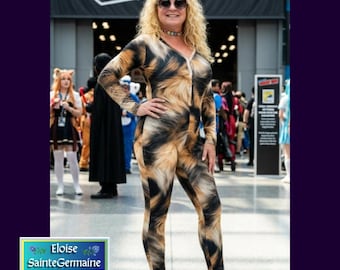 Princess Donut Tortoiseshell Persian Cat Print Women's Plunging Neck Jumpsuit. Original artwork. Free shipping.