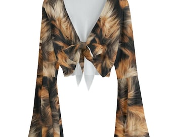 Top. Princess Donut Persian cat printed light weight shrug top with tie front.