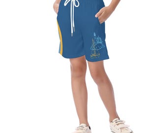 Bar Harbor Icon Print with stripe Kid's Beach Shorts