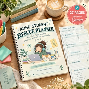 ADHD Student Planner Printable, Editable ADHD Study Planner Canva Template, Assignment Tracker, Exam Revision & Homework PDF