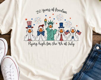 Comfort Colors® Goose Tee, USA 250 Freedom Graphic, Patriotic Duck, Fourth of July Giftt
