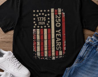 Comfort Colors® America 250 Years Patriotic T-Shirt, Distressed USA Flag Tee